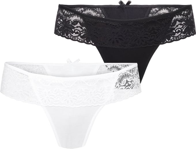 Bellivalini Dames Slip Onderbroek – (2Pack) Zwart/Wit – M - MS-GAB-161-String-2P