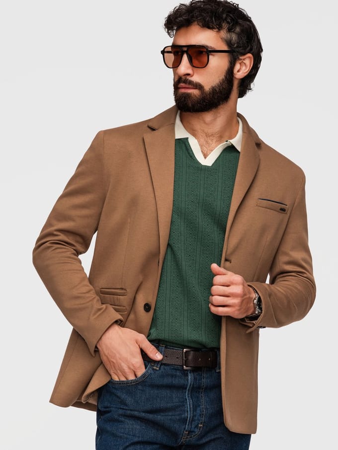 OMBRE Blazer - Slim Fit - Lange Mouw - Knopen Lichtbruin L