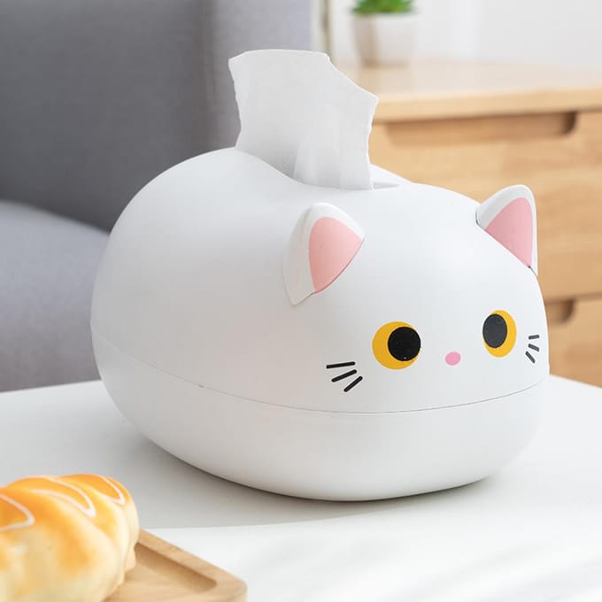 Cartoon Kat Tissuebox Desktop Papieren Servetten Opbergdoos Papiercontainer Huisdecoratie wit
