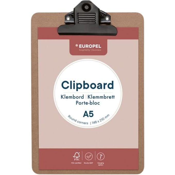 Europel Klembord - Clipboard - Hout - A5 - 14,8 x 21 cm - 1 stuk