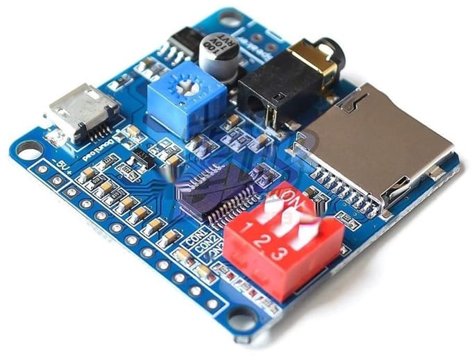 Muziekspeler Module - MP3 Speler - Stem Afspelen - UART I/O Trigger - 5W Klasse D - Groen