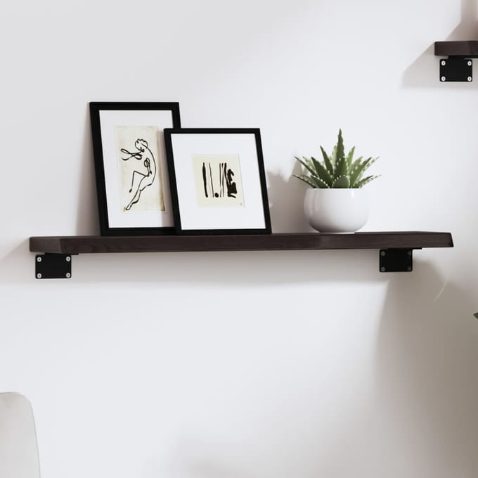 vidaXL - Wandschap - 60x10x2 - cm - behandeld - massief - eikenhout - donkerbruin