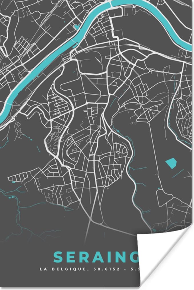 Poster Stadskaart – Grijs - Kaart – Seraing – België – Plattegrond - 60x90 cm