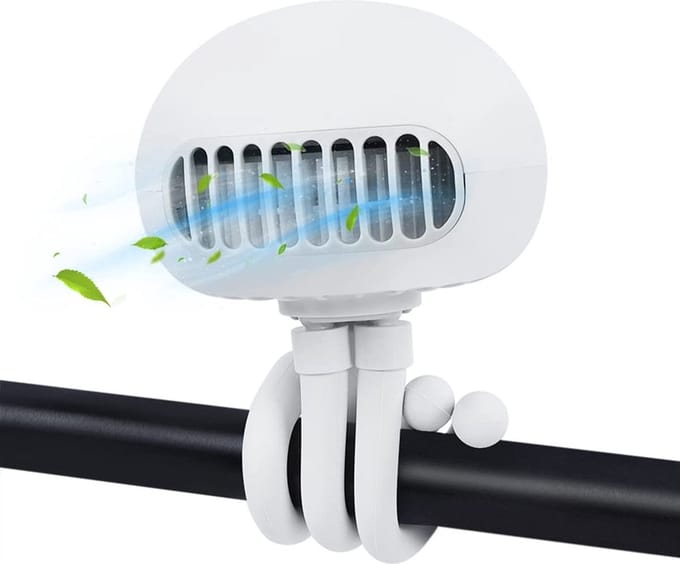 DrPhone BreezyBuddy Kinderwagenventilator – 4000mAh – 3 Standen – Flexibele Poten – USB-C Oplaadbaar – Wit