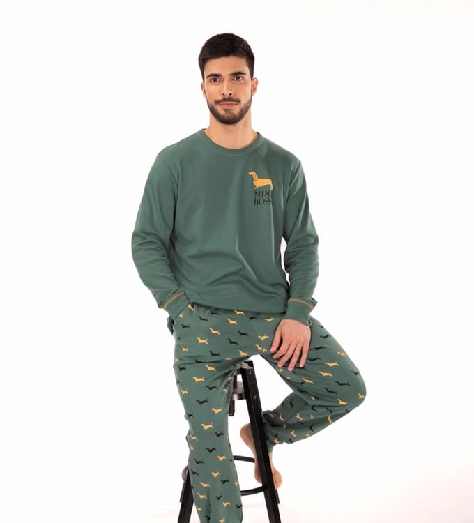 Heren Pyjama Groen Lange Mouwen (Mini Boss) Maat S