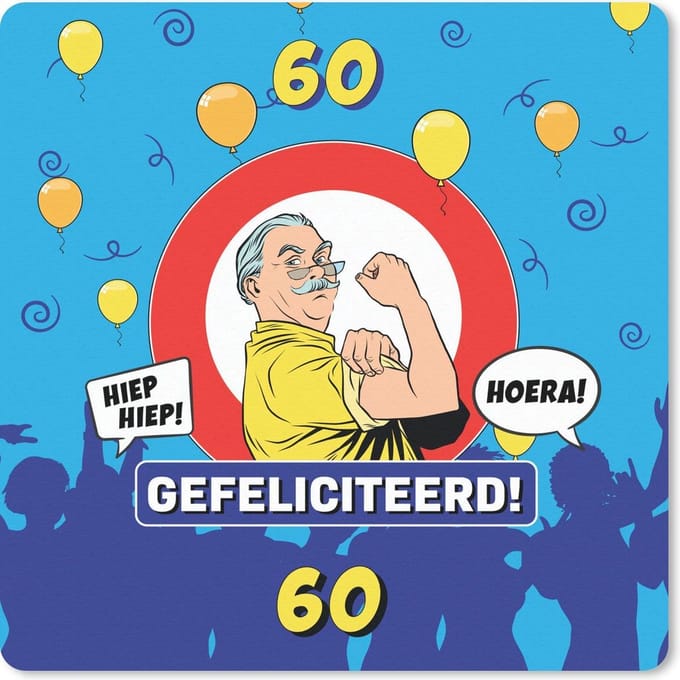 Muismat 20x20 cm - Mousepad Verjaardag - Man - 60 Jaar - Muismatten