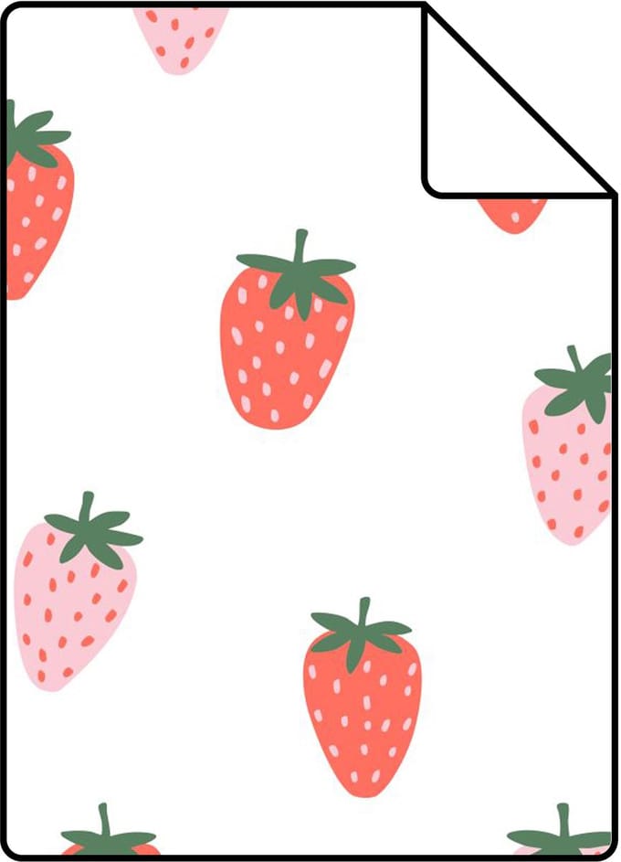 Proefstaal ESTAhome behang aardbeien wit en roze - 26.5 x 21 cm - 131650-S