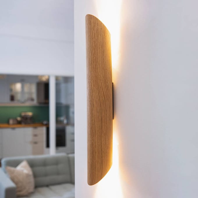Elobra LED wandlamp Colombia, eiken natuur