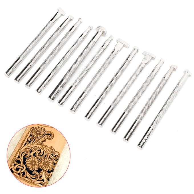 Lot de 12 outils de gravure et de gaufrage pour cuir, outil de modelage pour le travail du cuir white