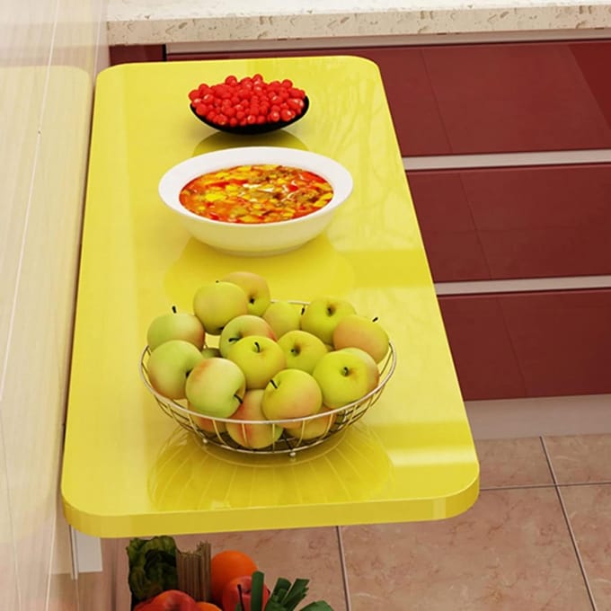 Vouwtafel - Wandbureau Drijvend - Ruimte Besparen - Montage Klaar - Compact Ontwerp - Geel
