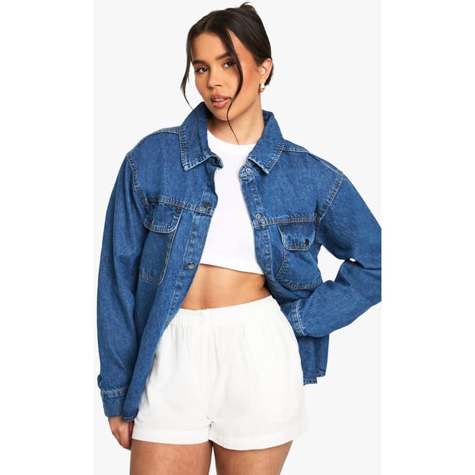 boohoo Dames Oversized denim overhemd | Mid Wash | Maat: 10