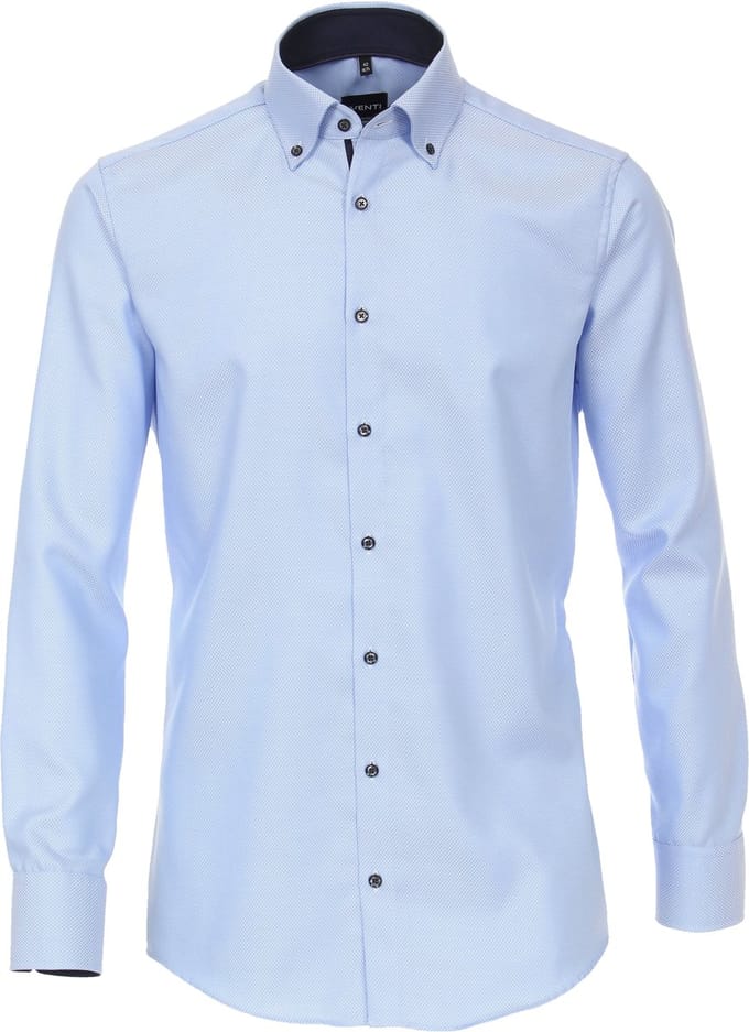 VENTI modern fit overhemd - dobby - blauw - Strijkvriendelijk - Boordmaat: 42