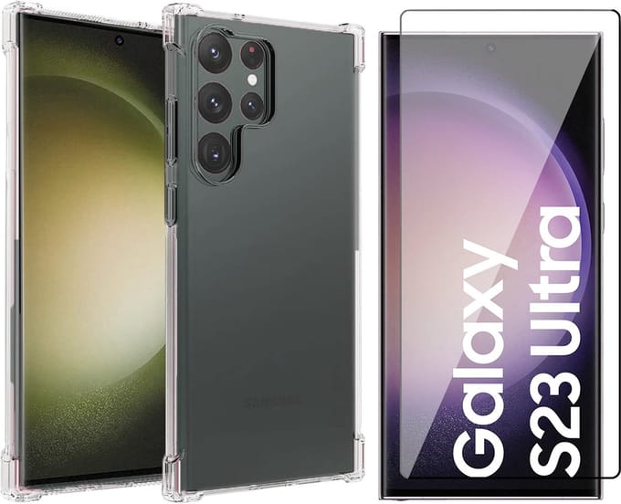 Hoesje geschikt voor Samsung Galaxy S23 Ultra - Screen Protector FullGuard - Back Cover Case ShockGuard Transparant & Screenprotector