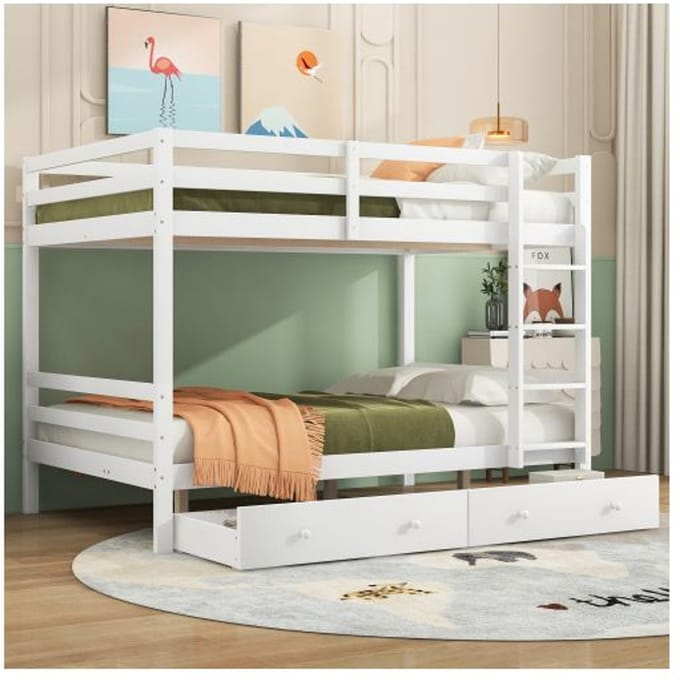Stapelbed - MUVOE - 140x200cm - Wit - Met lades - Afneembaar ontwerp wit