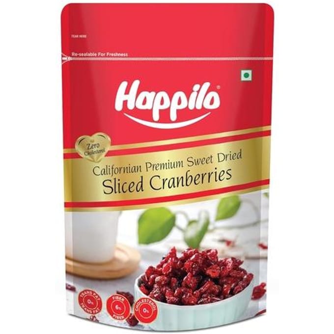 Canneberges californiennes séchées et sucrées en tranches de qualité supérieure Happilo, 200 g red