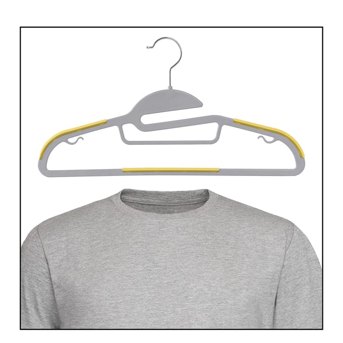 20x Antislip Kledinghangers Flexi Grijs-Geel - Ruimtebesparend & Duurzaam