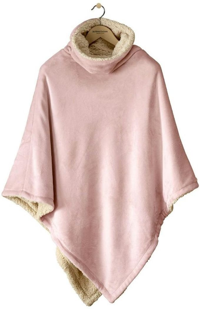 De Witte Lietaer Teddy Fleece Poncho Ganges - Vieux Rose - 86 x 86 cm - Polyester
