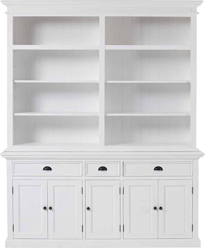 Halifax wandkast met 6 legplanken, 5 deuren en 3 laden, wit.