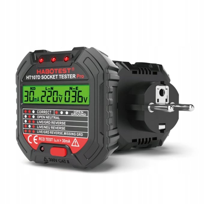 Habotest HT107D - Digitale Stopcontact Tester - Met RCD Test - LCD Display - Socket Tester - 90-250V