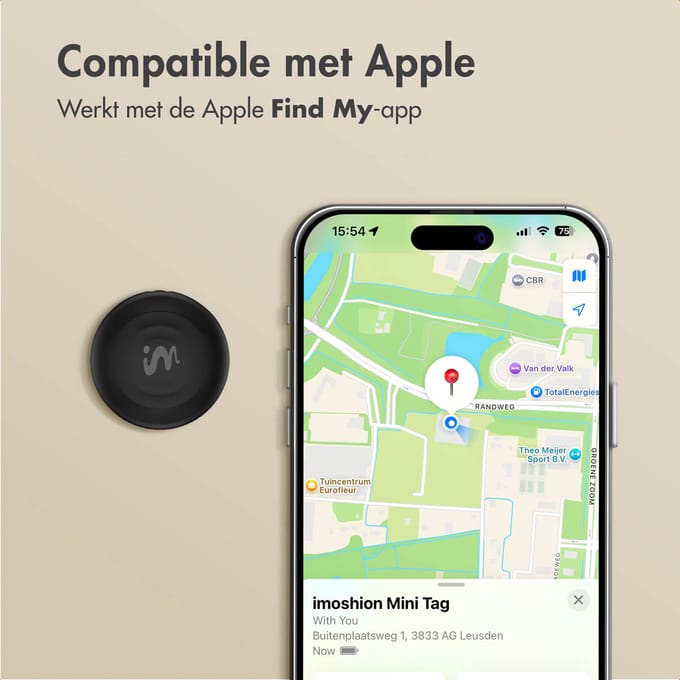 imoshion Mini Tag - Bluetooth Tracker Geschikt voor iOS Find My / Zoek Mijn - Tracker Hond / Kat - 2 pack - Zwart
