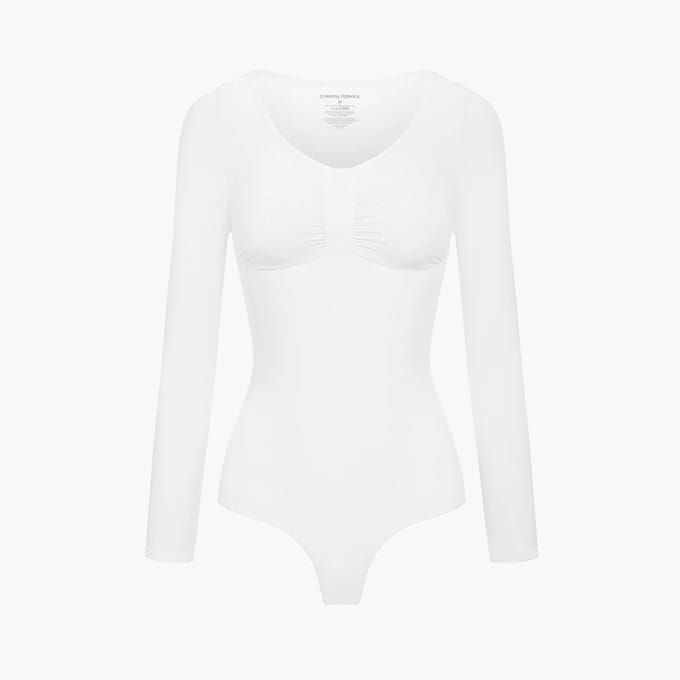 cfab - Bodysuit met corrigerende werking, lange mouwen en strik - Wit, S