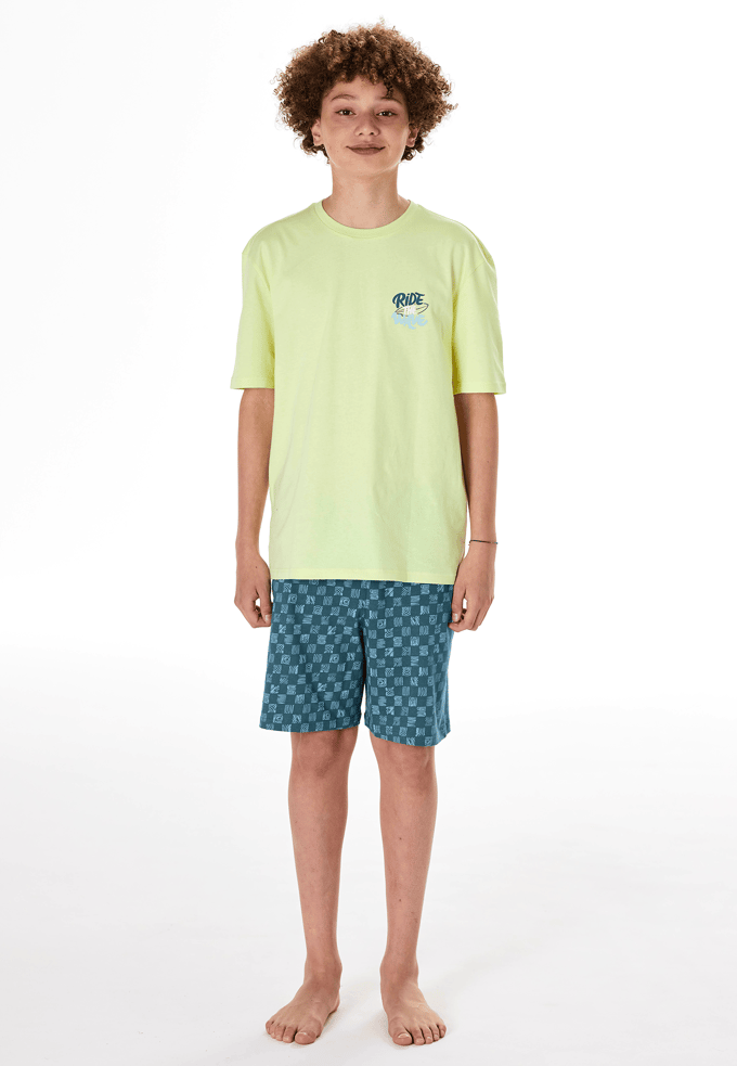 Pyjama korte ruitjes surfer geel - Nightwear 140