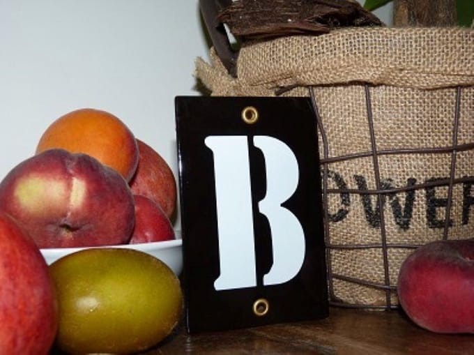 Emaille huisnummer zwart 8x12 letter 'B'