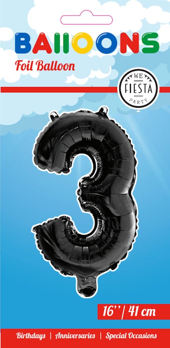 Folieballon 16" nmr. 3 - Zwart