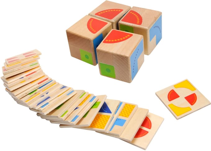 GOKI Puzzel - Kubus - 4 Stuks - 26 Voorbeeldplaatjes - Hout - 3 Jaar