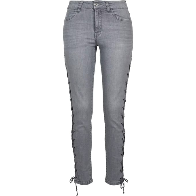 Urban Classics - Denim Lace Up Skinny jeans - Taille, 29 inch - Grijs