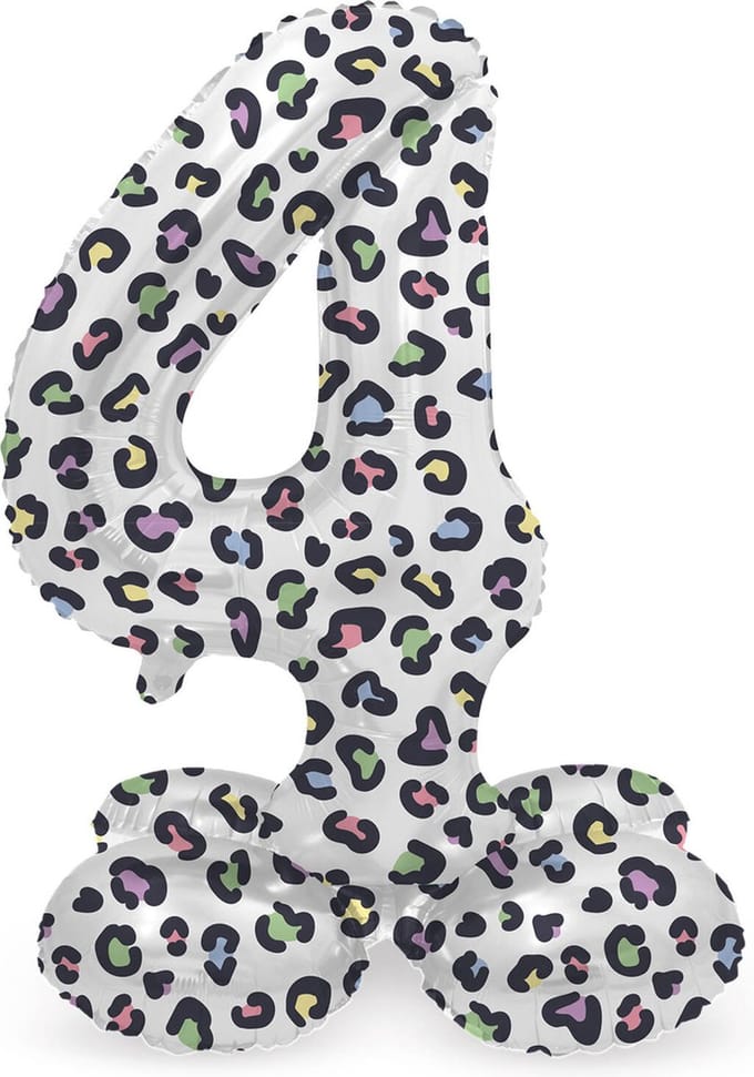 Staande Folieballon Cijfer 4 Bright Panther - 41 cm