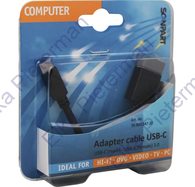 Scanpart USB A naar USB C adapter kabel - 15 cm - Converter - Tot 10 Gb/s - USB 3.1