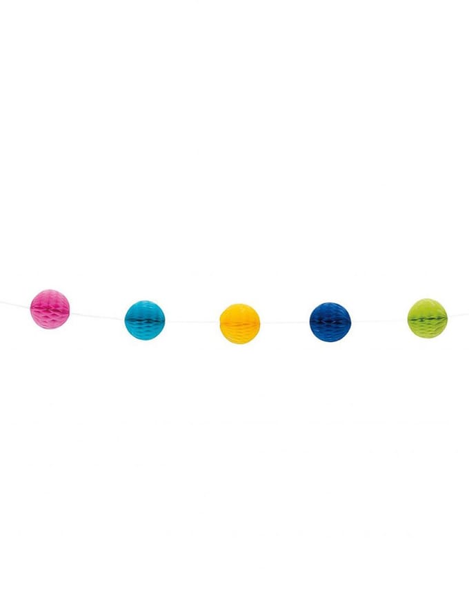 UNIQUE - Veelkleurige honingraatballen slinger 213 cm en 11 pompons