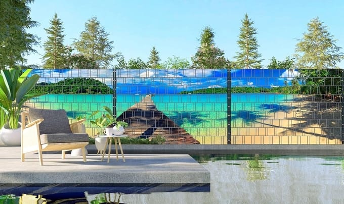 Groot Panorama Hekdoek voor Dubbelstaafmatten - Zichtwerende en Winddichte Rol met Strandprint