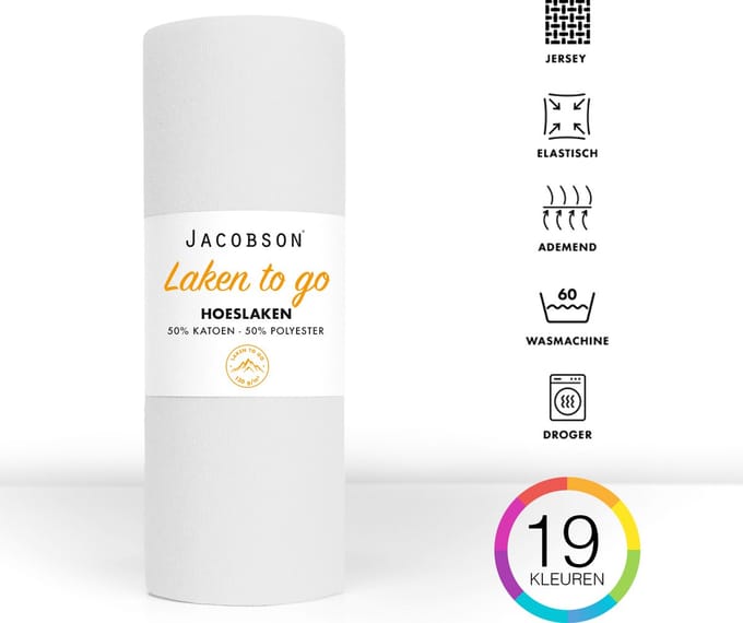 Jacobson - Hoeslaken - 100x200cm - Jersey Katoen - tot 23cm matrasdikte - Wit