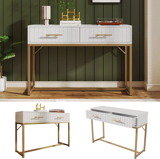Ladenkast - H75xB100xD45 cm - 2 Laden Highboard - Voor Slaapkamer - MDF - Wit