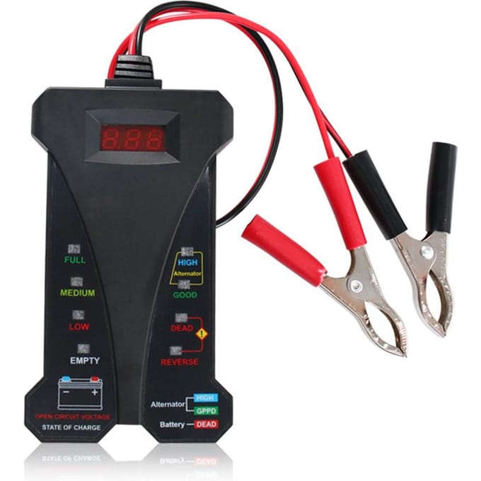 Autobatterijtester, 12V Digitale Batterijvoltmeter en Laadsysteemanalysator voor Motorfiets zwart