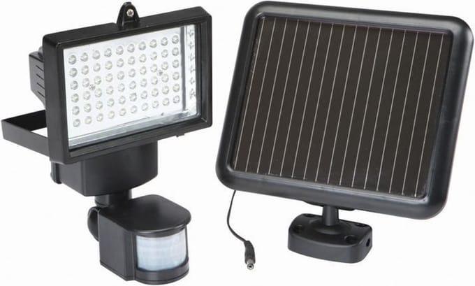 60 LED Schijnwerper PIR - Solar met Accu - 12 Volt - Zwart