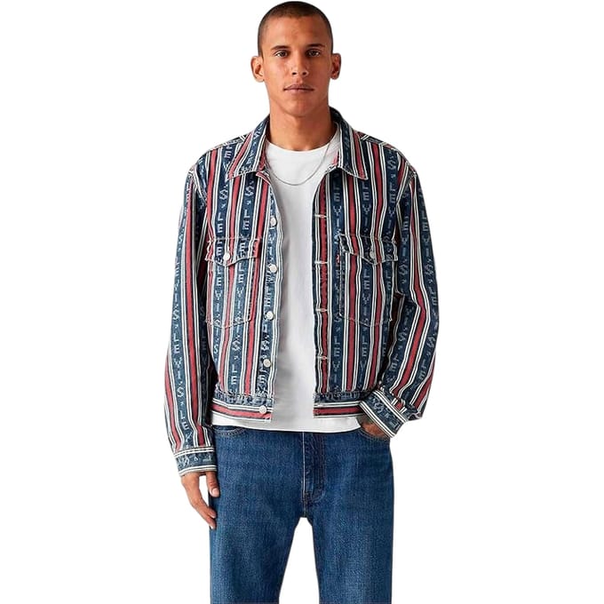 Levis Heren-truckerjack van denim met verticale strepen (Blauw)