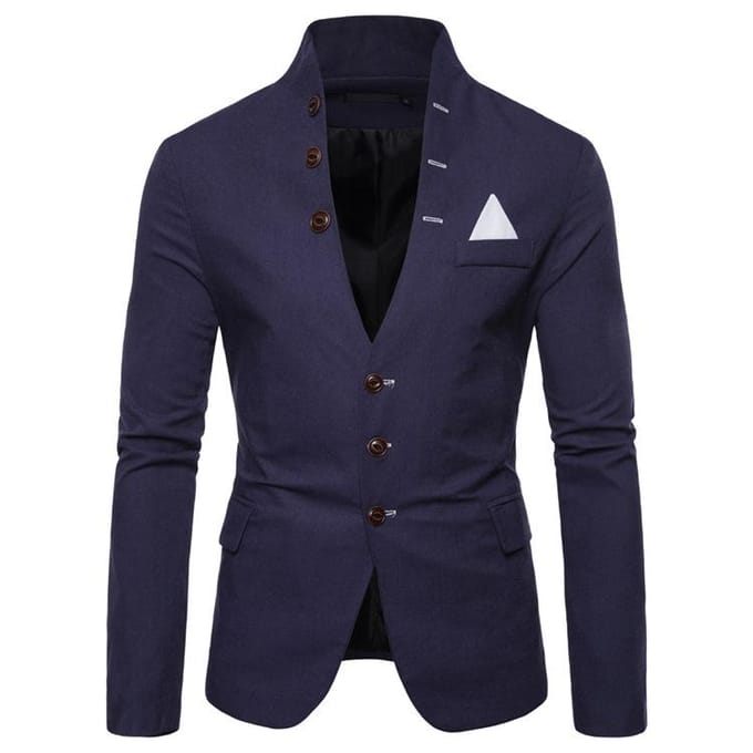Pak Multi-knop Decoratief Casual Staande Kraag Pak Mode Blazer Heren M black