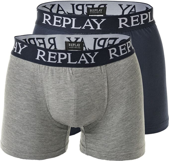Replay Men´s Boxer Short (2 Pair Box) RP101005 - Grey Melange/Indigo - M