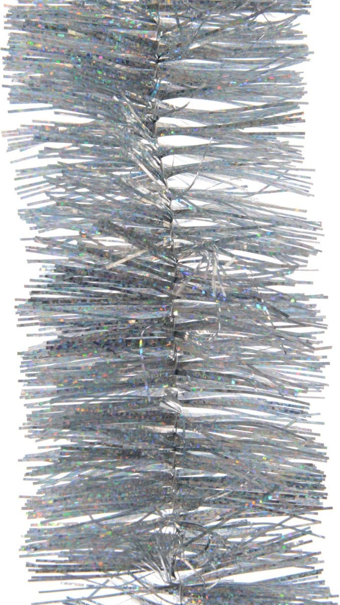 Decoris kerstslinger - zilver - 270 x 7,5 cm - glitter - tinsel/folie - lametta kerstboomversiering