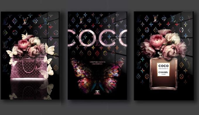 COCO CHANEL LV SET SCHILDERIJ OP PLEXIGLAS 40/60CM