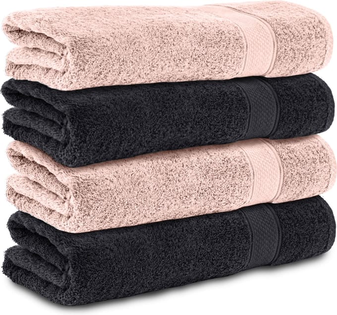 Komfortec Handdoekenset 4x Handdoek 50x100 cm - 100% Katoen - Schwarz-Rosa