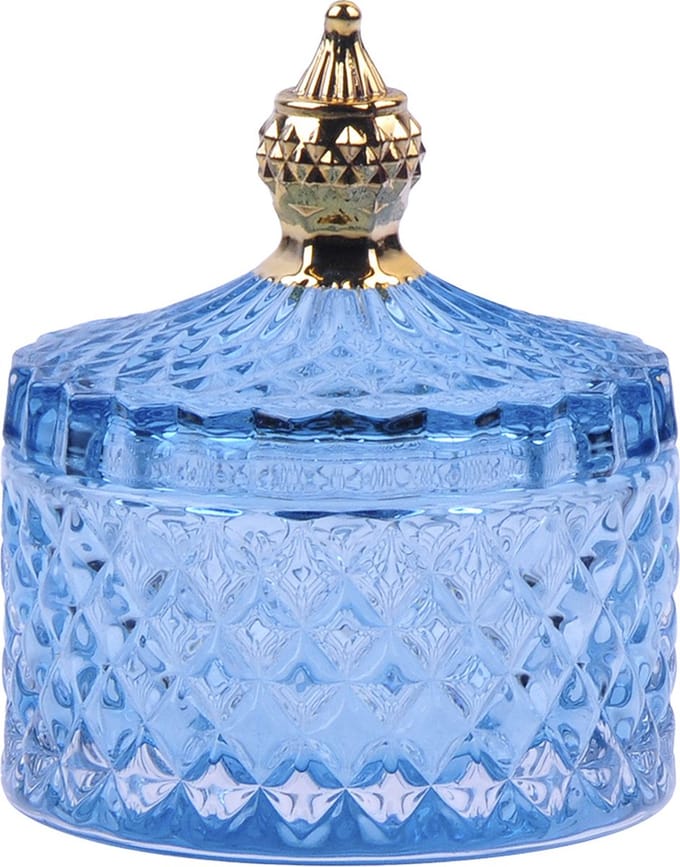 Clayre & Eef Glazen potje Ø 9x10 cm Blauw Glas Potje met deksel