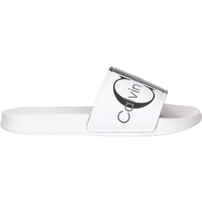 Calvin Klein Unisex Adult Logo Open Toe Flat Slides (Wit)