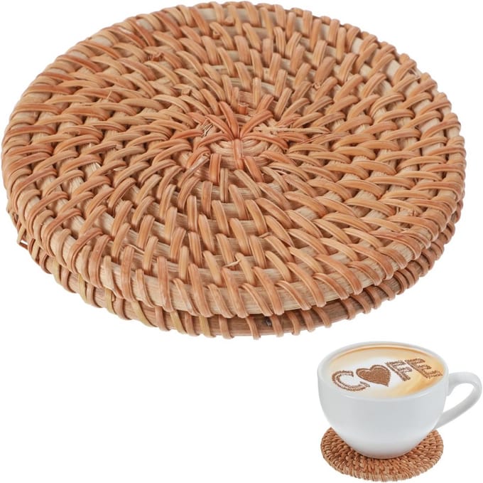 Set van 2 Ronde Boho Onderzetters Geweven Rotan - Hittebestendige Placemats voor Tafel