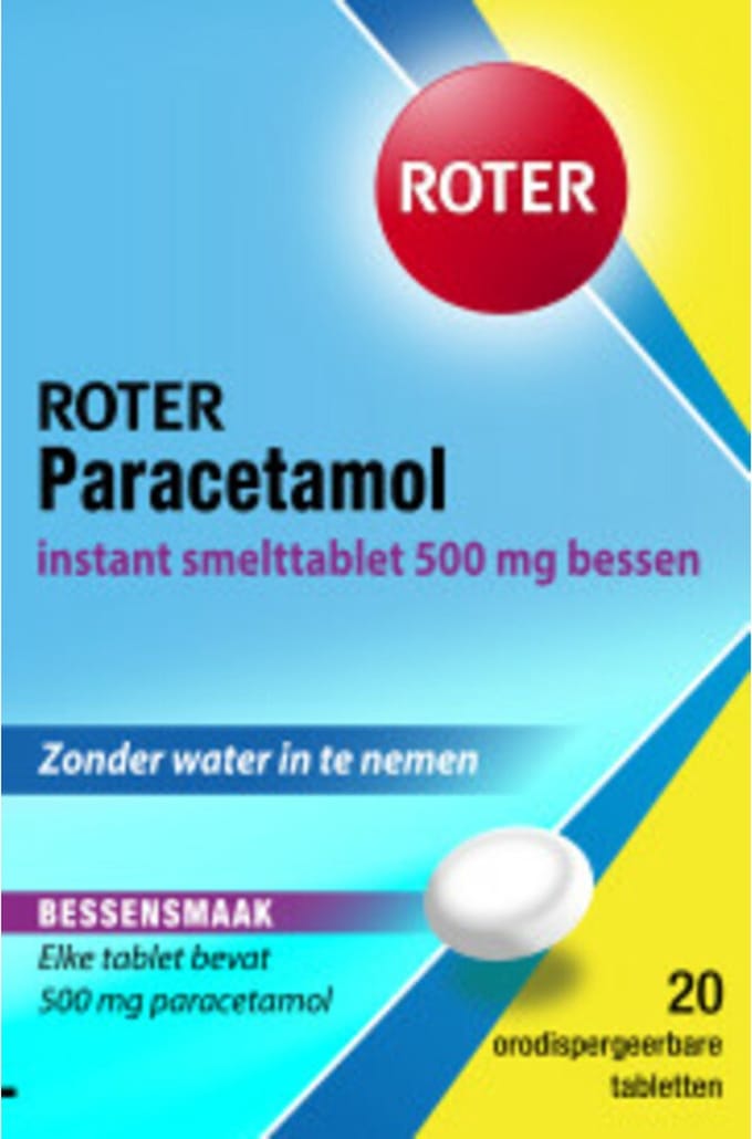 Roter Paracetamol 500mg Smelttablet Bessen - 2 x 20 smelttabletten
