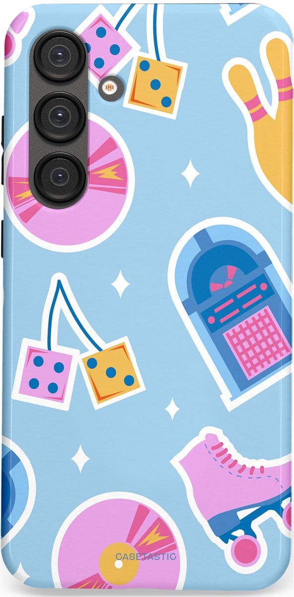 Casetastic hoesje geschikt voor Samsung Galaxy S25 Plus - Dubbellaagse bescherming - Flashback vibes - Fashion Case - Lichtblauw Lavendel Wit