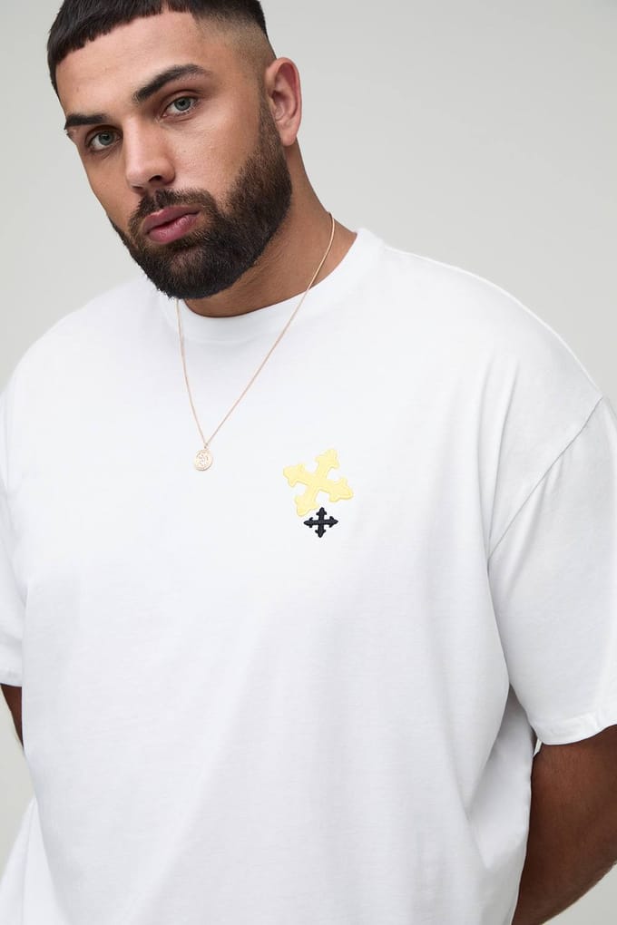 Plus oversized kruisborduur T-shirt | White | Size 2XL
